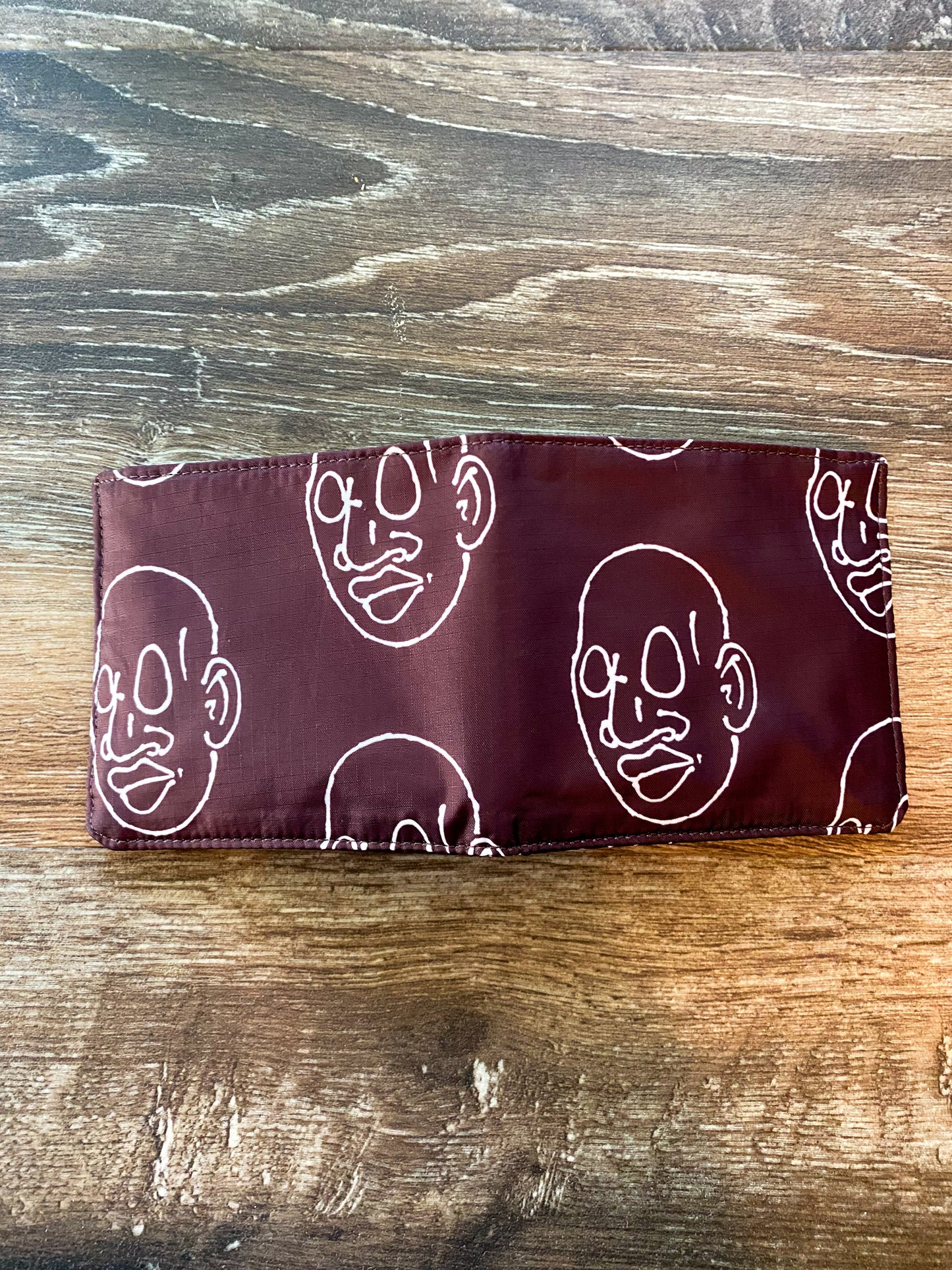 Bifold Ripstop Wallet, Mr. Voorhees Brown and White Signature Face