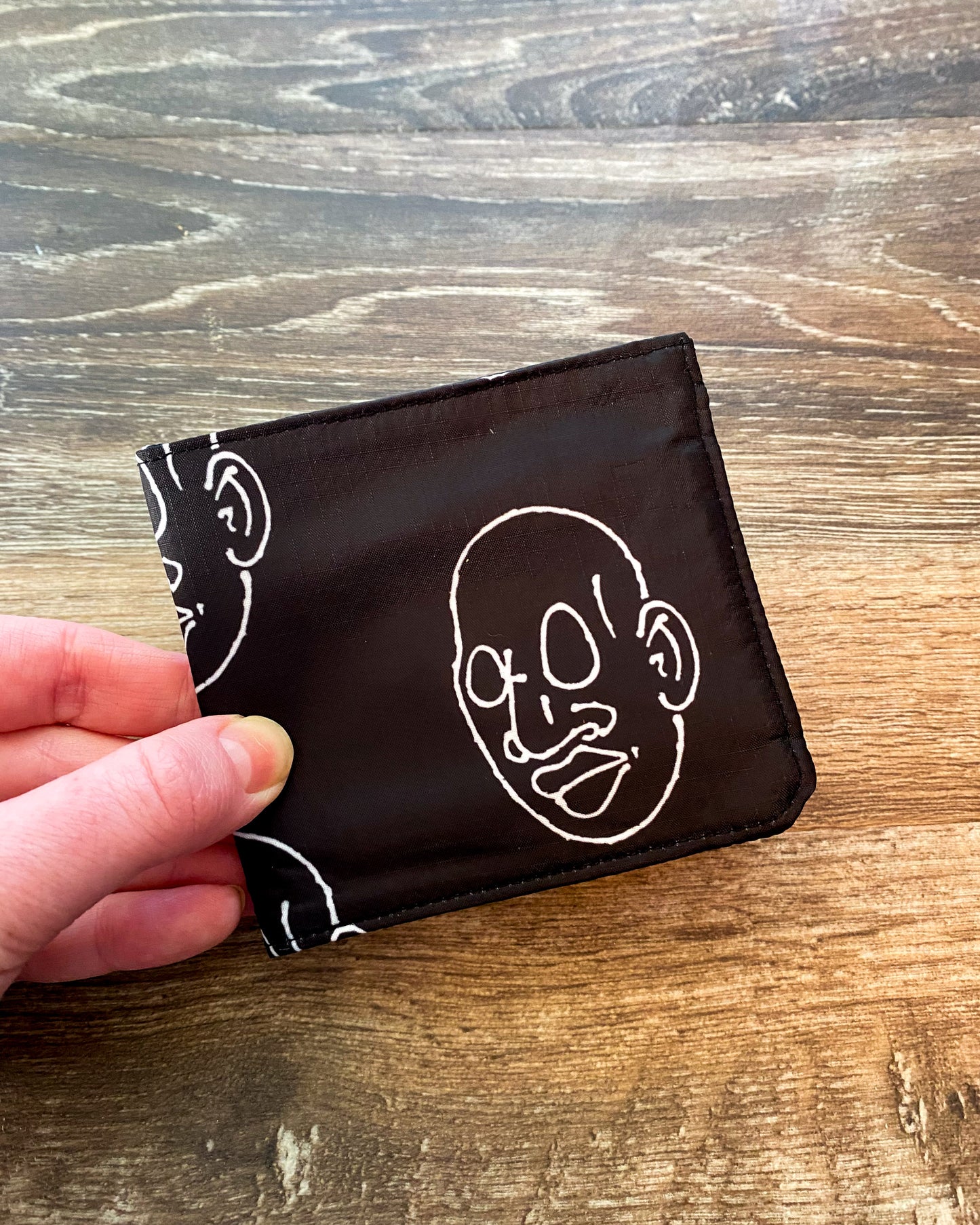 Bifold Ripstop Wallet, Mr. Voorhees Black and White Signature Face