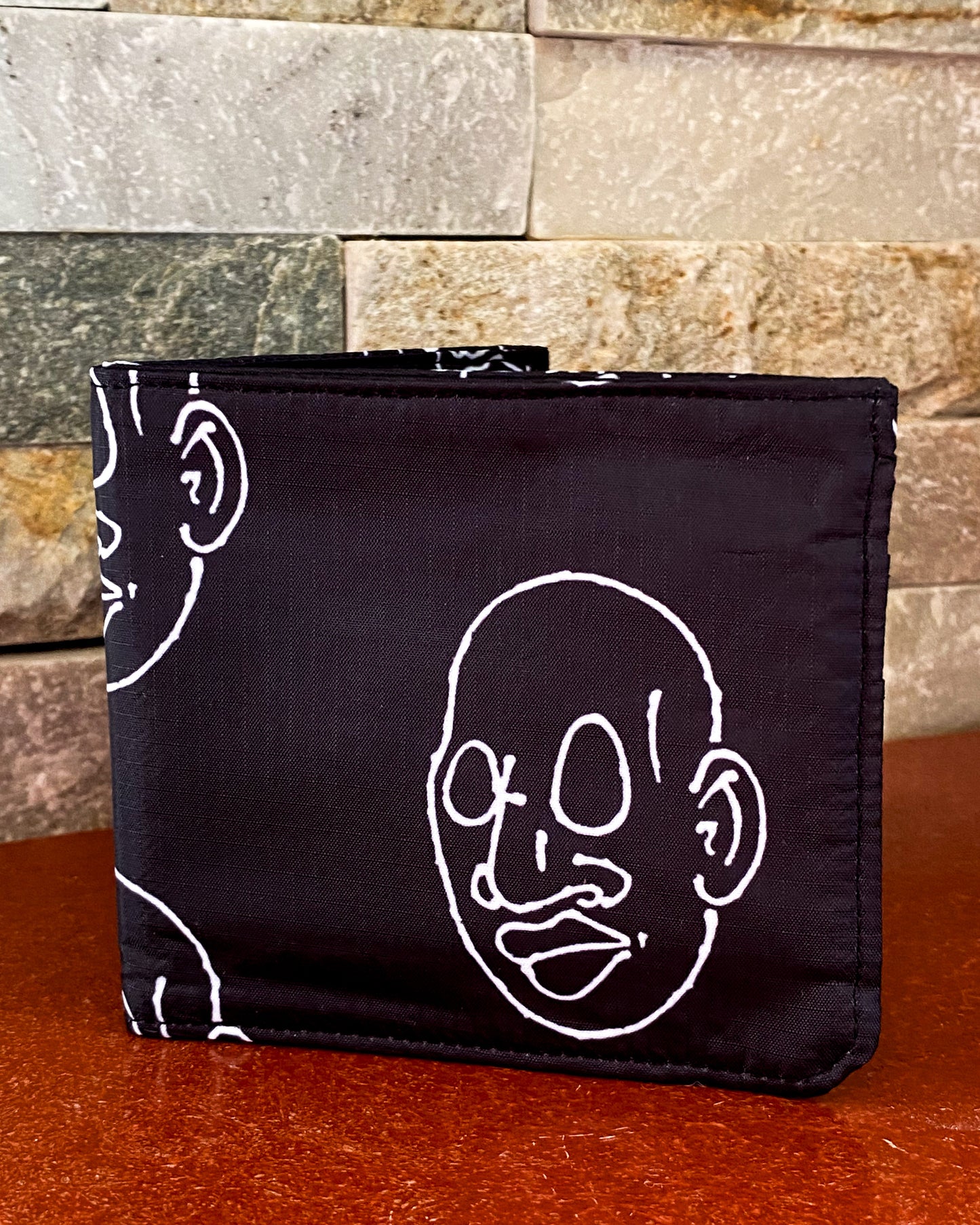 Bifold Ripstop Wallet, Mr. Voorhees Black and White Signature Face