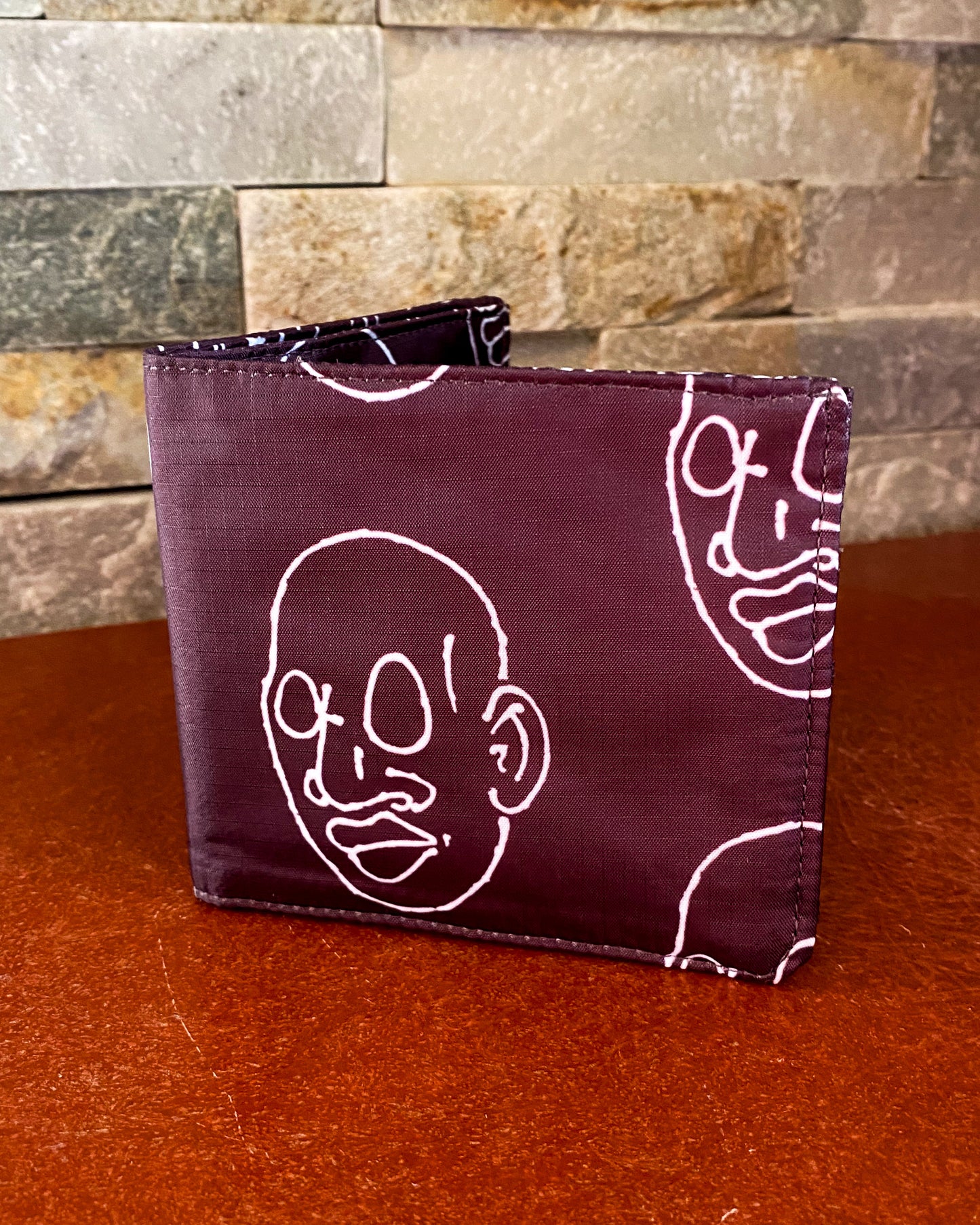 Bifold Ripstop Wallet, Mr. Voorhees Brown and White Signature Face