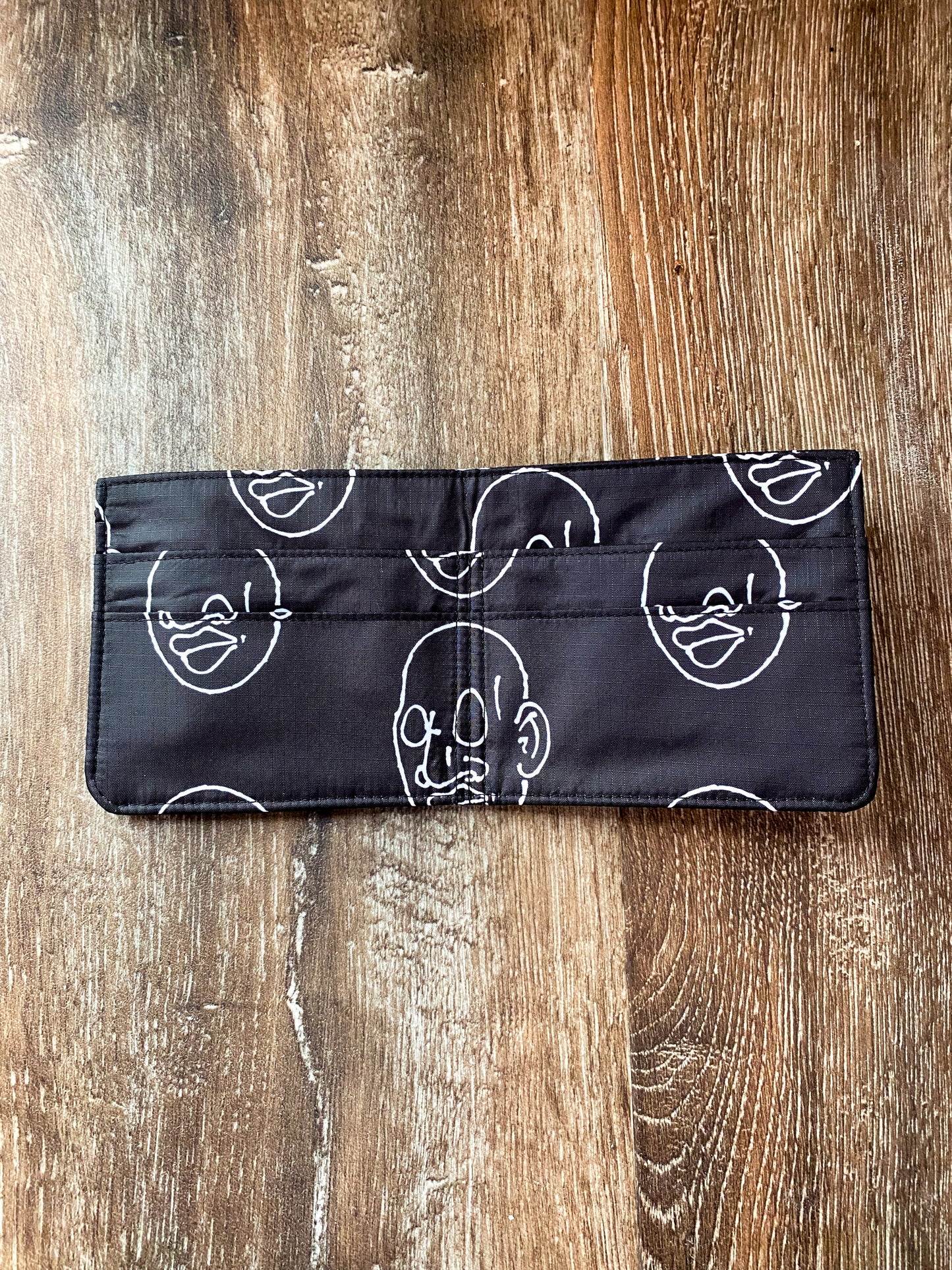 Bifold Ripstop Wallet, Mr. Voorhees Black and White Signature Face