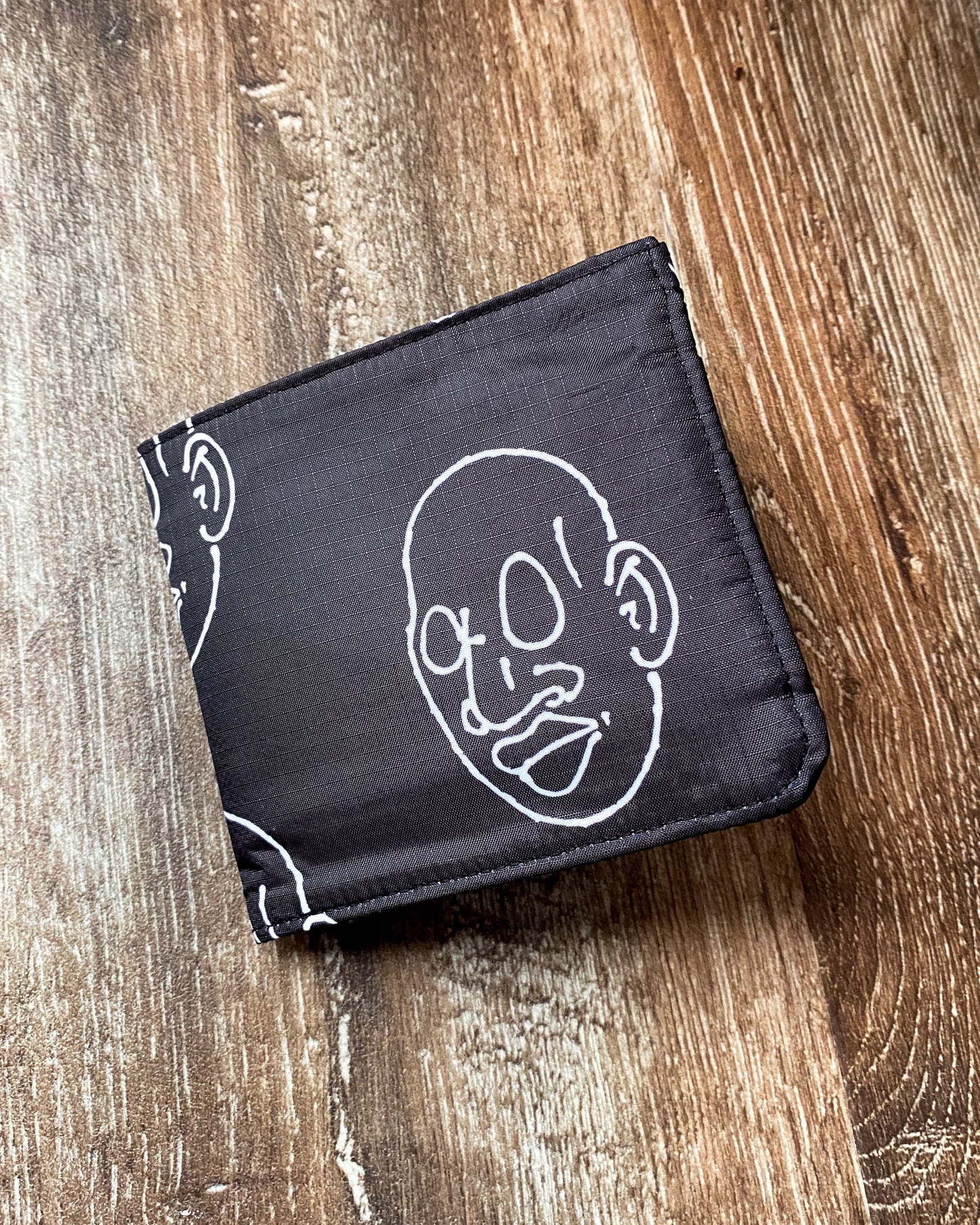 Bifold Ripstop Wallet, Mr. Voorhees Black and White Signature Face